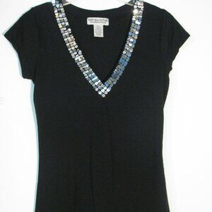 ** Next Era Blouse Juniors Medium Bling Silver Sequins V Neckline
